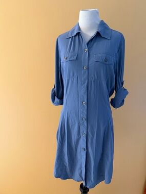 Coolibar NWOT Women’s Blue Button-Front Shirt Dress, size 10 UPG 50+
